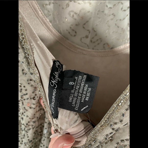 NWT Pisarro Nights Bead Embellished Blouson‎ Evening Gown Silver [SZ 8 ] - Picture 6 of 8